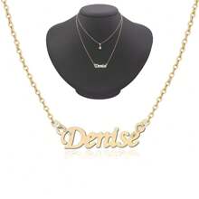 Colar de nome Denise feminino adulto mulher folheado a Dourado Corrente Duplo gargantilha com ponto de luz