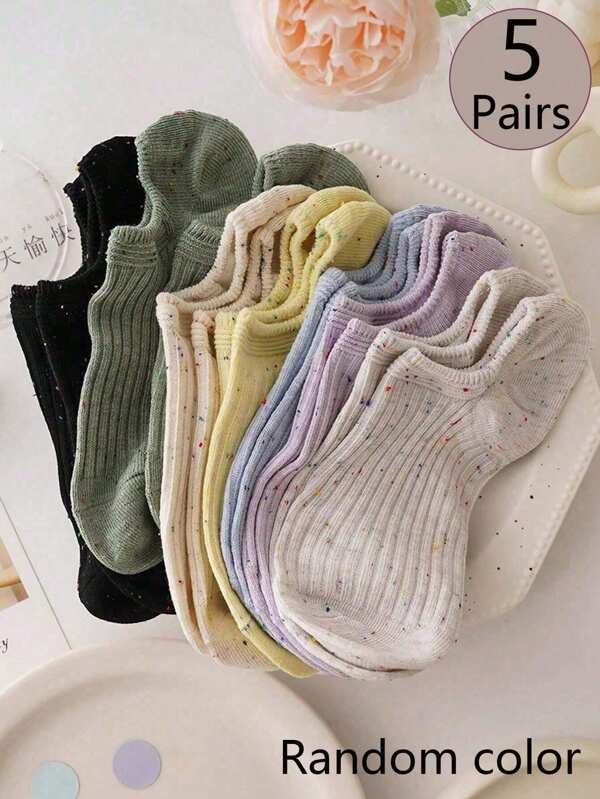 5 Pairs Women's Low Vamp Boat Socks, Thin With Yarn Striped Design, Non-Slip And Invisible Socks, Suitable For Any Season, Random Colors