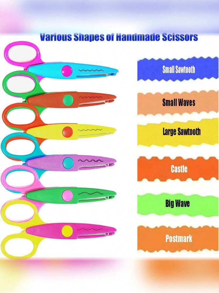 6 piezas de tijeras decorativas hechas a mano con diferentes patrones, que incluyen 1 pieza de tijeras rectas normales, adecuadas para cortar papel, manualidades, scrapbooking, arte y artesanía para maestros de vuelta a la escuela - Multicolor - Añade 6