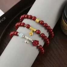 1 chiếc vòng tay thắt nút bằng tre Cinnabar, hạt phong thủy cát vàng tím nguyên chất hàm lượng cao, dành cho nam và nữ, năm sinh - Nhiều màu - Xem 1