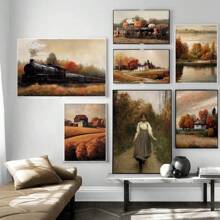 1pc Wall Arts Posters Optional Frame Nordic Autumn Farmhouse Landscape Poster Prints For Living Room Home Decor Abstract Rustic Scenery Canvas Painting Wall Art Vintage - Multicolor - View 8