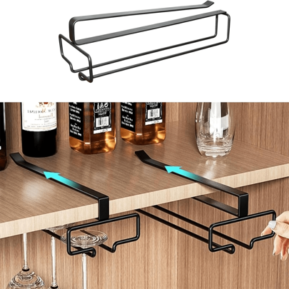 1 Stück Kelchglas-Halter für Unterschrank, hängende Metall-Glaslagerung für Küche, nagel-freier Glas-Lagerhalter, schwarz weiß, platzsparend, einfach zu installieren, rutschfest, erschwinglich, für Zuhause, Bar, Küche, Café, Büros und Hotels, Valentinstags-Geschenk, für Outdoor, Camping