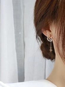 2pcs Fashionable Star Moon Shaped Copper Dangle Earrings, Jewelry Gift - Multicolor - View 2