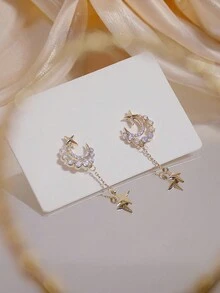 2pcs Fashionable Star Moon Shaped Copper Dangle Earrings, Jewelry Gift - Multicolor - View 3