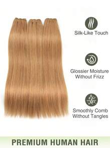 Sewn-In Remy Human Hair Extensions, Straight, Handmade Woven Hair Bundles, Sewn-In Real Human Hair Extensions, Suitable For Halloween Costumes - S27 - View 3