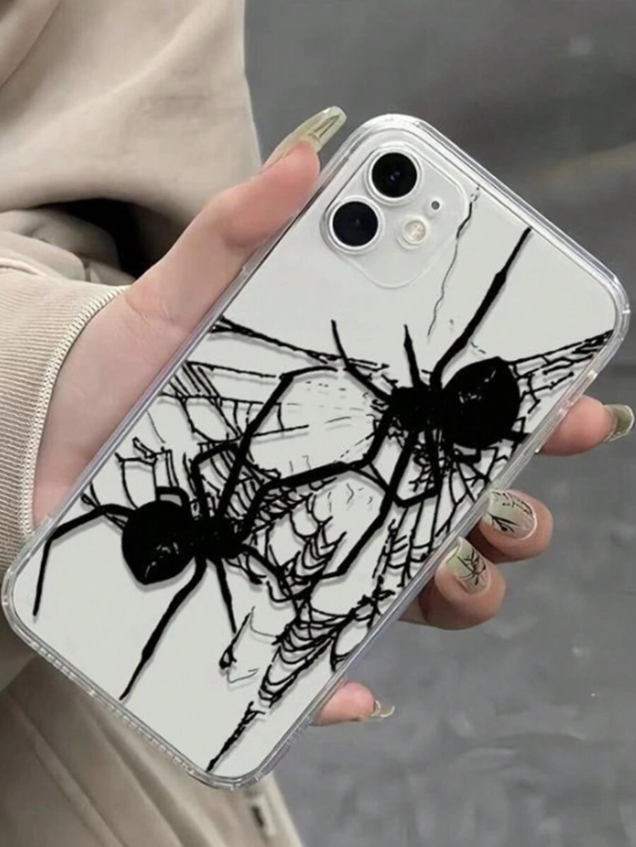 高透黑色蜘蛛网彩绘防摔软手机壳兼容iPhone Galaxy Redmi防摔手机壳 - 彩色 - 查看 1