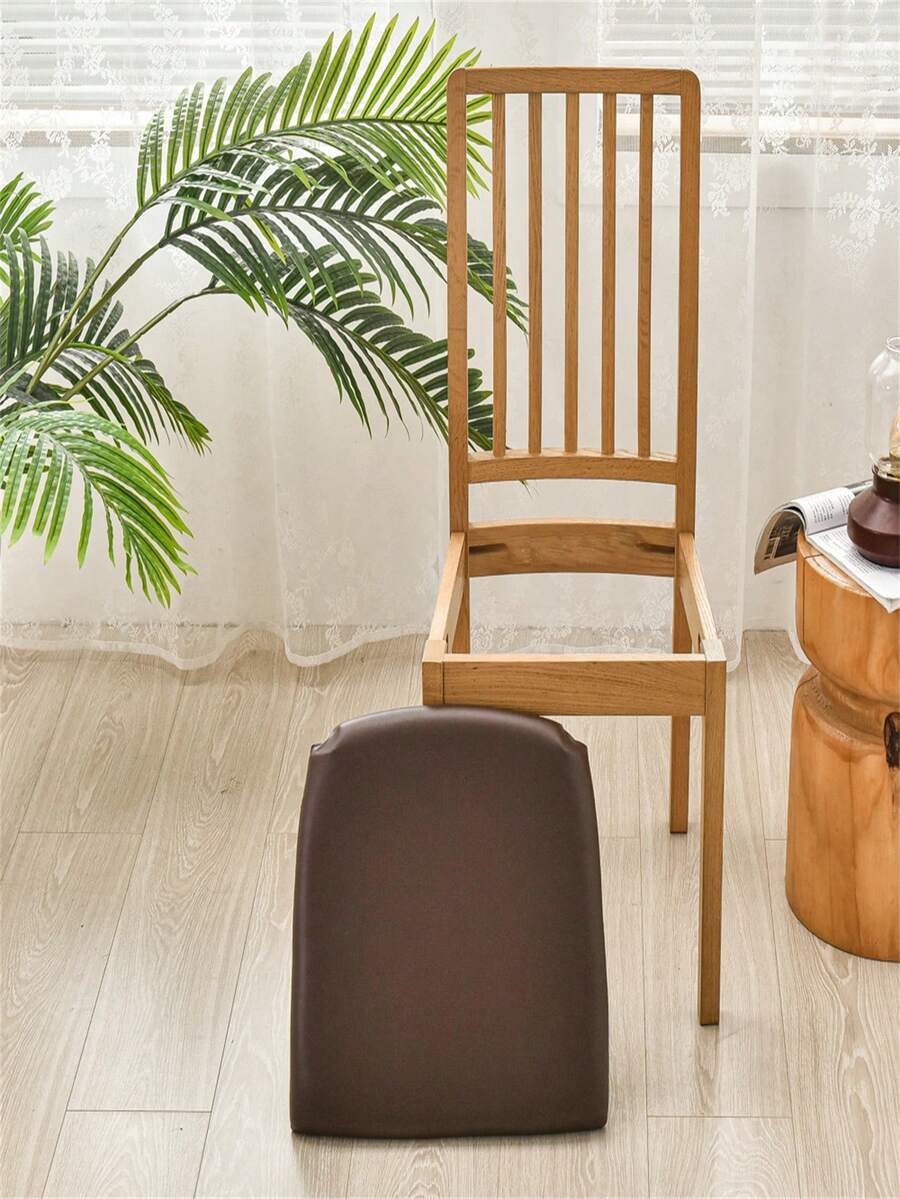 4pcs Solid Color Waterproof PU Leather Chair Covers Removable Soft