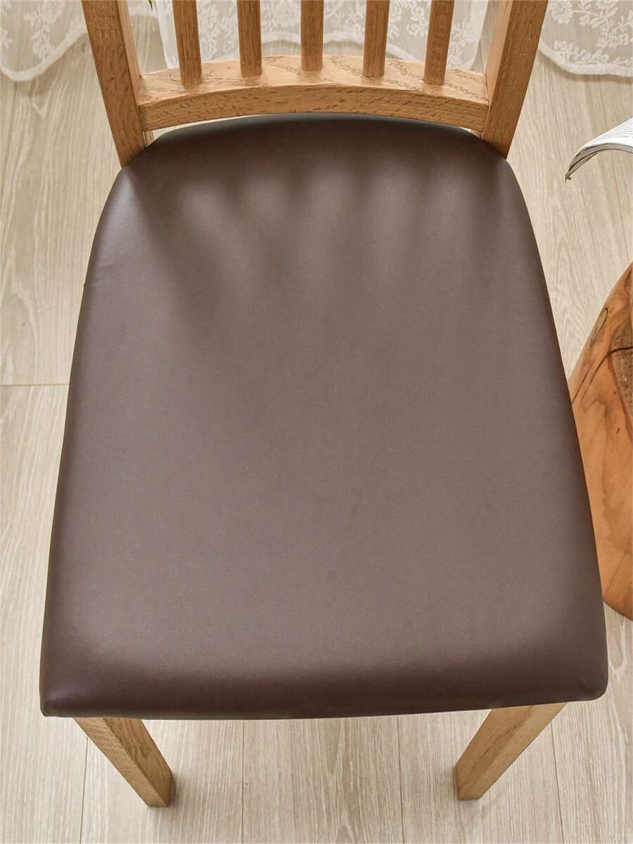 4pcs Solid Color Waterproof PU Leather Chair Covers Removable Soft
