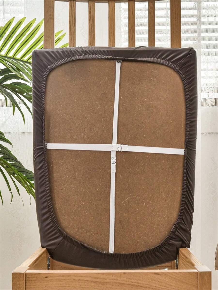 4pcs Solid Color Waterproof PU Leather Chair Covers Removable Soft