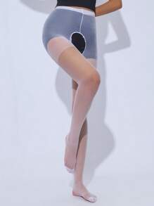 1 Pair Women's Open-Crotch Sheer Pantyhose, Super Thin Sexy Transparent, Suitable For Dancing