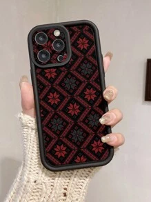 1 st. Rode bloemenpatroon camerabescherming schokbestendig zwart telefoonhoesje compatibel met 11 Pro Max/12 Pro Max/13 Pro Max/14 Pro Max/15 Pro Max/16 Plus/16 Pro Max, Galaxy A55/A15/S24 Ultra, Redmi, OPPO/Realme, VIVO, Infinix, Honor, Moto, OnePlus