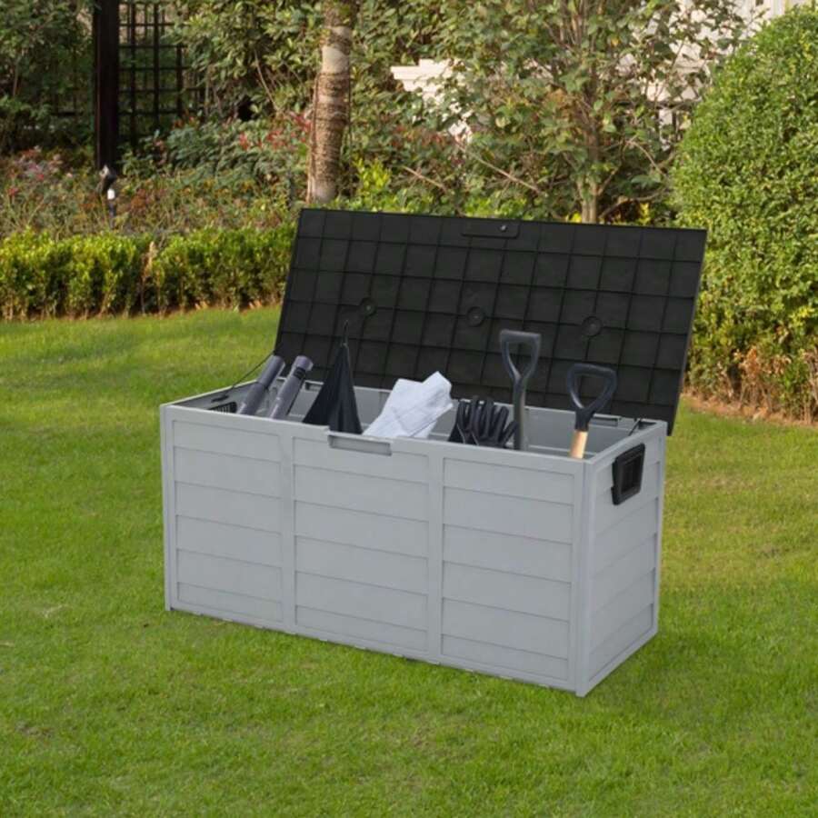 75gal 260L Outdoor Garden Plastic Storage Deck Box Chest Tools Cushions