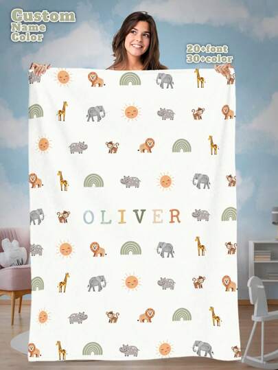 1pc Custom Name Blanket For Bed ,Personalized Bedding Blanket With Name, Personalized Throws Blanket, Cute Animals Blanket, Best Blanket, Cozy Blanket, Family Gift, Birthday Gifts, Christmas Gifts ,Personalized Gifts, Gift For Son/Daughter, Gift For Friend,Sofa Bed