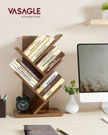 VASAGLE Librería en Forma de Árbol, Librería de 5 Niveles, Ahorro de Espacio, Librería Vertical, para Dormitorio, Sala de Estar, Estudio, Oficina, Blanco Crema/Marrón Rústico - Marrón - Ver 1