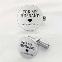 Pair Of Men Personalized Cufflinks, Stainless Steel Round Shirt Cufflinks, Wedding Jewelry Gift, Anniversary Gift, Perfect Valentine's Day Gift For Boyfriend, Husband