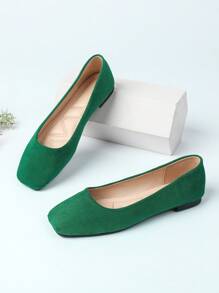 Giày lười đế mềm cao cấp màu xanh lá cây và xanh lam nhung mũi vuông thường ngày dành cho nữ, cỡ lớn 43-48, đa năng cho cả đi làm và đi làm - màu xanh lá - Xem 3