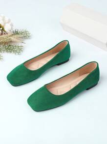 Giày lười đế mềm cao cấp màu xanh lá cây và xanh lam nhung mũi vuông thường ngày dành cho nữ, cỡ lớn 43-48, đa năng cho cả đi làm và đi làm - màu xanh lá - Xem 2