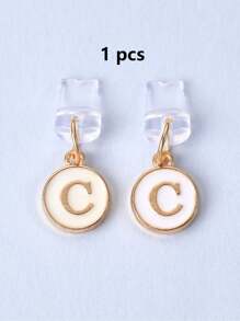 1pc White Electroplated Dust Plug Pendant With 26 English Alphabet On Both Sides, Compatible With Type C