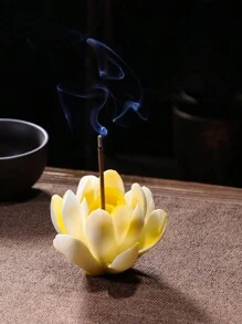 1 cái Giá đựng hương hoa sen trắng bằng gốm, Lư hương có hộp đựng tro có thể tháo rời, Đồ thủ công thủ công, Đồ trang trí nhà bằng hoa thanh lịch cho phòng spa thiền yoga, Đồ trang trí bàn phòng trà - trắng - Xem 11