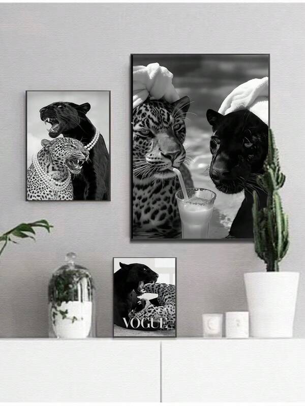 1 Pieza Cartel con jaguar y guepardo rugiente, Arte de pared elegante, es un tesoro de Shanghai, Fotografía de moda retro de los años 50, Arte de pared en blanco y negro, Decoración para sala de estar, dormitorio, baño, hogar, bar, KTV y otras decoraciones de pared, Sin marco