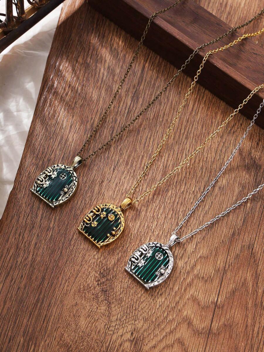 The Hobbit Door Charm Necklace In A Hole In The Ground There Lived A Hobbit Necklace - Gold - View 1