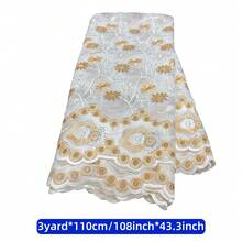 1 件 5 码/180 英寸非洲可溶性花卉刺绣面料、蕾丝绣花布、设计师 DIY 服装面料、43.3 英寸宽、36/108/180 英寸长（105gsm） - 彩色 - 查看 21