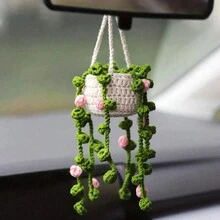 1 件迷人草莓钩针汽车吊坠 - 手工编织，紫色悬挂盆栽植物钩针，可爱的盆栽植物设计，后视镜吊饰，非常适合车辆内部装饰 - 彩色 - 查看 6