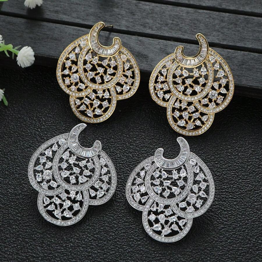 1 Cặp bông tai giọt nước Cubic Zirconia tối giản thời trang phù hợp cho trang phục hàng ngày của phụ nữ - Vàng - Xem 1