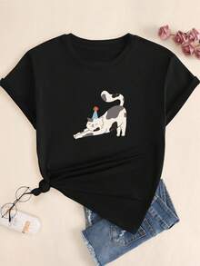 Kitten Print T-Shirt Stretching Women's Blouse Casual Fashion Comfort Premium Short Sleeve - Vì vậy - Xem 1