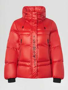 Chericom 女士短款轻质羽绒服，简约休闲设计，温暖舒适，冬季 - 活力紅 - 查看 3