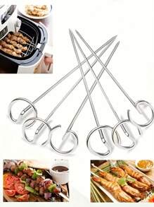 不锈钢烧烤串，10 根不锈钢空气炸锅串，垂直烤肉串，用于烧烤，烧烤烤架，空气炸锅烤肉串针，户外烧烤工具 - 不含燧石或镁棒 - 彩色 - 查看 3