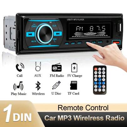 Car Radio 1din Stereo Bluetooth MP3 Player FM Receiver 7 Colors Available With Remote Control AUX/USB/TF Card In Dash Kit