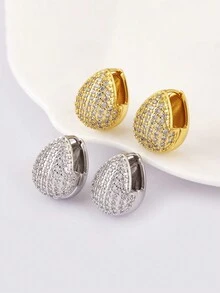 1 对白色锆石 18K 镀金铜材质环形耳环，奢华珠宝情人节礼物 - 耳環 - 查看 1