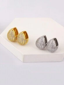 1 对白色锆石 18K 镀金铜材质环形耳环，奢华珠宝情人节礼物 - 耳環 - 查看 2