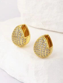 1 对白色锆石 18K 镀金铜材质环形耳环，奢华珠宝情人节礼物 - 耳環 - 查看 4