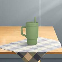 Vaso aislado al vacío de silicona con tapa y pajita, para té frío o café. Taza para beber de verano para viajes y aprendizaje de niños