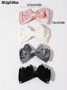 4pcs Women's Elegant Velvet Bow Pearl Hair Clips, Black, Gray, White, Pink, Versatile Daily & Wedding Hair Accessories - Multicolor - View 4