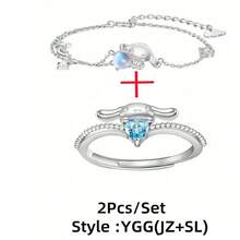 1/2 chiếc/Bộ vòng tay kèm nhẫn và vòng cổ thiết kế hình tai lớn, dây chuyền bạc có thể điều chỉnh, thời trang cho Giáng sinh, Lễ tạ ơn, Ngày lễ tình nhân, Quà tặng năm mới cho bạn bè và gia đình (Một số mặt hàng có thể là ngẫu nhiên) - nhiều màu - Xem 11