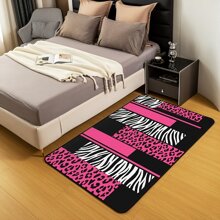 1pc Leopard And Zebra Print Area Rug, Pink Black White Animal Pattern, Polyester Non-Slip Backing, Home Decor Accent Carpet For Living Room, Bedroom, Office, Geometric Hunting Decoration Mat