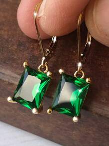 1 对紫色/绿色/红色/蓝色女士吊坠耳环，适合日常佩戴，是送给家人、朋友和伴侣的绝佳礼物 - 綠色 - 查看 2