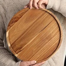 1/4 piezas Bandeja de servir de madera de acacia, tabla de quesos redonda multiusos, bandeja para aperitivos, ideal para cocina, baño, centros de mesa de comedor - Tema de comida