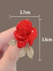 1 件时尚精致设计，合金水钻红玫瑰设计胸针，优雅西装配饰别针，别致服装装饰胸针，女士配饰 - 彩色 - 查看 9
