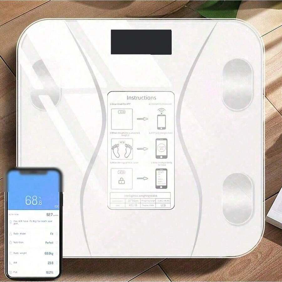 Báscula de composición corporal inteligente con pantalla LED y aplicación para teléfono inteligente: medición precisa de peso y grasa corporal, diseño elegante - Blanco - Ver 1