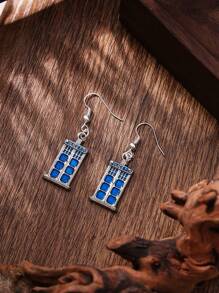 1 Pair Tardis Earrings, UK Box London Dr Who Time Traveling Earrings, Suitable For Daily Wear - Silver - View 2