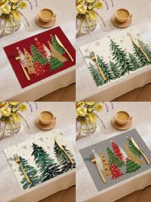 1 pièce/4 pièces/6 pièces Set de sets de table en lin de Noël avec des motifs de fête comme le sapin de Noël, le houx, le flocon de neige. Dessous de plat durables pour la table à manger, convenant pour la maison, le restaurant, la décoration de Noël