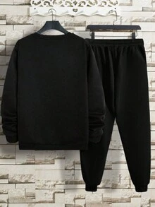 Set Sweatshirt dan Celana Kasual Leher Bulat Motif Tanduk Banteng Ukuran Besar untuk Pria Musim Gugur/Dingin Musim Dingin - Hitam - View 3