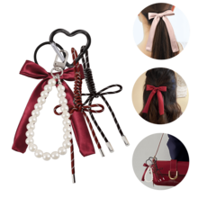 INS 风格缎面大蝴蝶结珍珠钥匙扣吊坠珍珠蝴蝶结饰物珍珠蝴蝶结钱包饰物包饰珠子编织绳钥匙扣吊坠饰物蝴蝶结珍珠钱包吊坠钥匙扣 - 彩色 - 查看 2