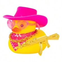 Vịt cao su cao bồi ô tô, trang trí bảng điều khiển vịt màu hồng cho phụ kiện trang trí xe hơi có mũ và kính hình trái tim, dây chuyền vàng (kiểu dáng và kích thước của súng là ngẫu nhiên), hoàn hảo làm quà tặng ngày lễ, đồ trang trí tiệc - Nhiều màu - Xem 24