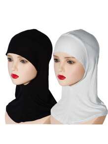 1/2件装女士莫代尔头巾内衬头巾颈部下巴遮盖伊斯兰弹力针织围巾帽子即时内衬头巾睡帽 - 女士頭巾帽 - 查看 9