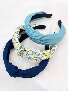 Bộ 3 Băng đô vải hoa màu xanh trơn cho nữ, Phụ kiện tóc thẩm mỹ ngọt ngào thích hợp sử dụng hàng ngày - Nhiều màu - Xem 4